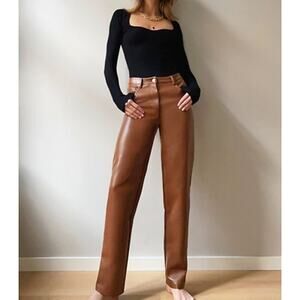 ARITZIA WILFRED The Melina™ Pant High-waisted Vegan Leather Camel Brown Size 6